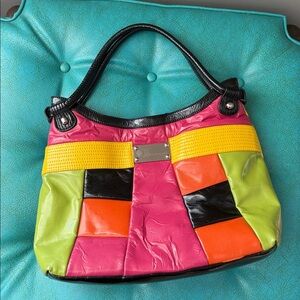Y2K 80s vibes rare neon bright patchwork large statement purse bag Giovanni
